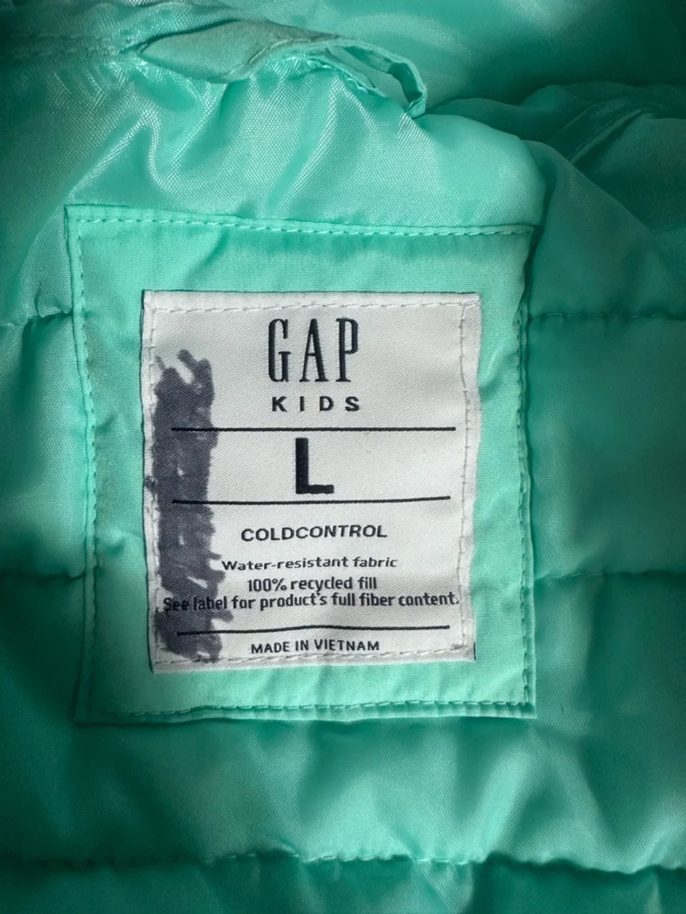 GAP aqua hooded mid weight puffer coat jacket girls large
